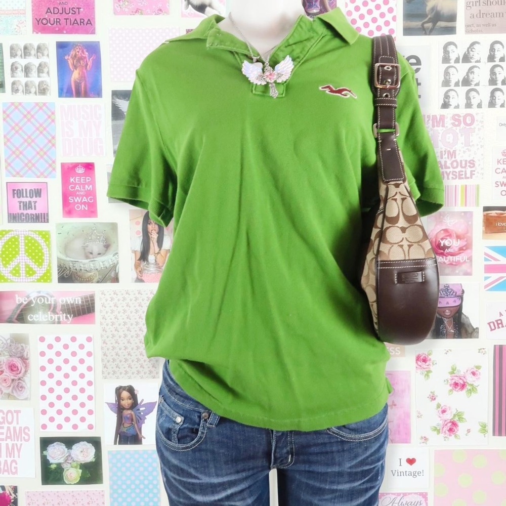 y2k vintage hollister green polo shirt fitted preppy 2000s